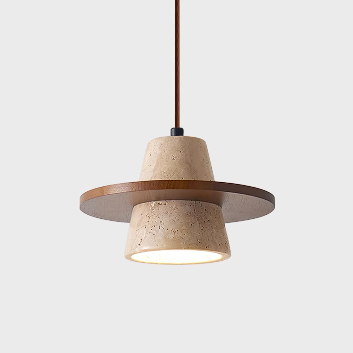 MTNROO Yellow Travertine Hanging Light Fixture 7.8 Inch Pendant Chandelier Natural Porous Stone E27 Base Industrial Traditional Wabi-sabi Style with Adjustable Cord for Home Bedroom Shop