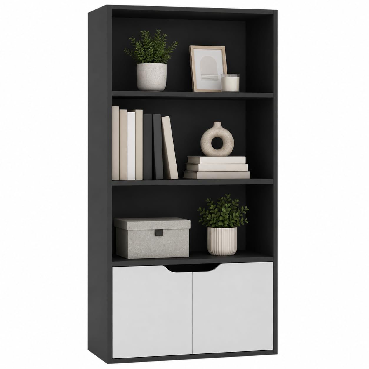 URBNLIVING 4 Tier Wide Wooden Bookcase Cupboard with 2 Doors Storage Shelving Display Shelf Cabinet Unit
