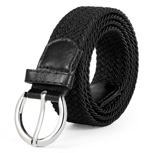 Image of JASGOOD Women Men Braided Woven Elastic Stretch Waist Belt Golf Canvas Fabric Casual Belt for Jeans Pants