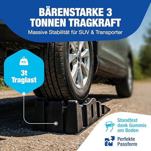 NTG Auffahrrampe PKW Auffahrrampen (2er Set) bis 3000 kg Hochbelastbare Auffahrkeile aus Kunststoff Antirutsch + Stapelbar - Passend für jedes Auto