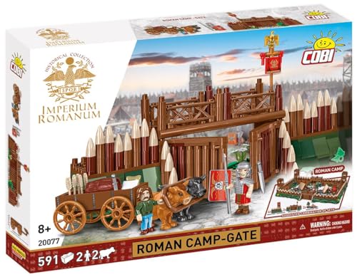 COBI 20077 Imperium Romanum Römisches Lager Tor Bauset, 591 Klemmbausteine, Kunststoff Konstruktionsspielzeug, ab 8 Jahre mit Minifiguren und Pferd
