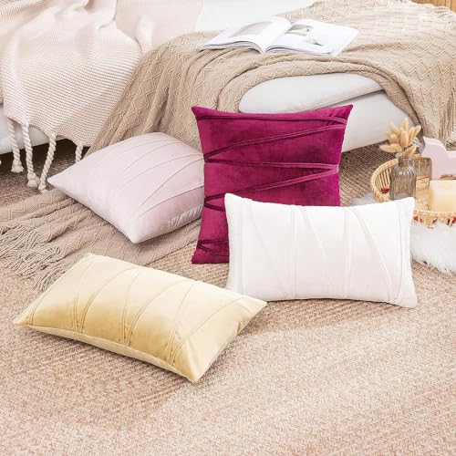 Image of Khooti Velvet Striped Cushion Cover Pack of 1-24 inch x 24 inch / 61 x 61 cm | Pink | Soft Pillow Covers Cushion Case for Sofa Bedroom Livingroom Chair Car, Cushion Cover with Zig Zag Pattern