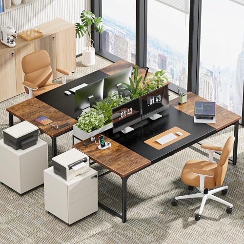 Huuger 71 x 31.5 Inch Desk with Power Outlets & USB-C, 1.2 Inch Thicker Desktop, Robust Metal Tubes, Deep Computer Desk, Heavy Duty Office Desk, Work Desk, Rustic Brown and Black