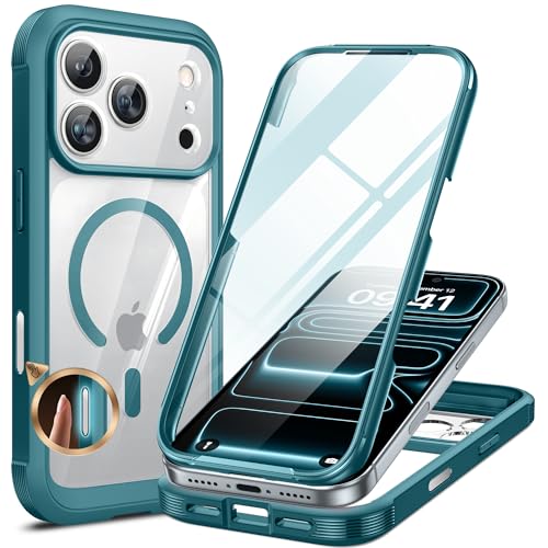 Image of Miracase for iPhone 17 Pro Max Case 6.9 inch Full-Body Phone Case with Built-in Glass Screen Protector& Full Camera Protector,[Magnetic with MagSafe] Drop Proof 17 ProMax Cover, Green