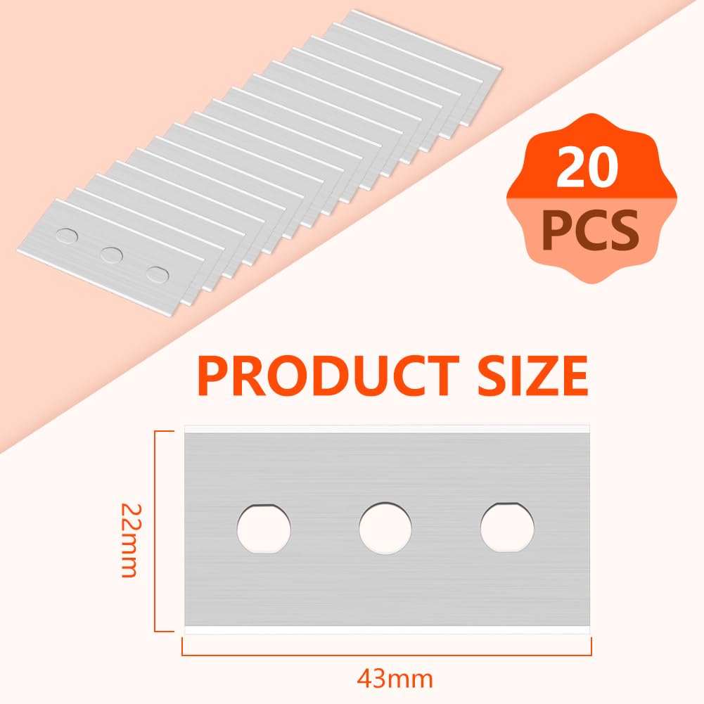 Flintronic 20 sztuk zapasowych ostrzy skrobaczki, trzy otwory skrobak ceramiczny, skrobak ceramiczny, metalowe ostrza wymienne do skrobaka, 43 x 22 mm