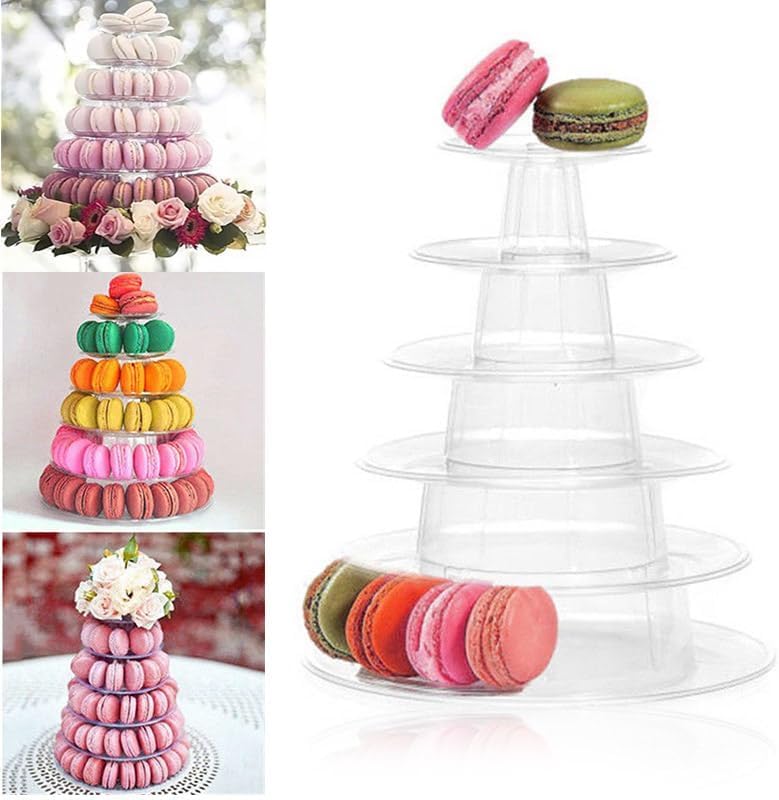Miniatura 2 de Soporte de exhibición de macarrones de 6 niveles, soporte redondo transparente para cupcakes, soporte de torre de postres y pastelería para
