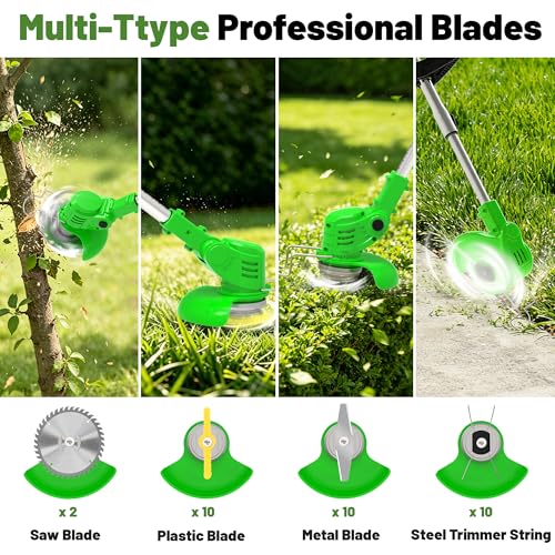 Electric Weed Wacker Cordless Eater Battery Powered, 21V Stringless Weedwacker Battery Operated,4 in 1 Grass Trimmer/Brush Cutter/Lawn Edger/Mower with Wheels,Lightweight Weed Trimmer for Garden Yard by Vopot - Used condition - Image 4