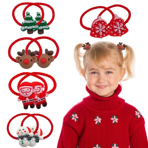 Christmas Hair Ties for Girls Cute Hair Band Snowman Santa Claus Bells Reindeer Xmas Tree Elastics Rubber Bands Ponytail Holder Christmas Hair Accessories for Kids Red Hair Ropes Holiday Party Favor