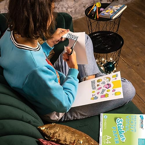 Image of BIGFALCON Premium A4 (8.5x11 inch) Size 25 Sheets Matte Vinyl Sticker Paper 120 Micron Self Adhesive Photo Paper for Inkjet, Waterproof, Instant Dry, Tear Resistant for printing (25 Sheets)