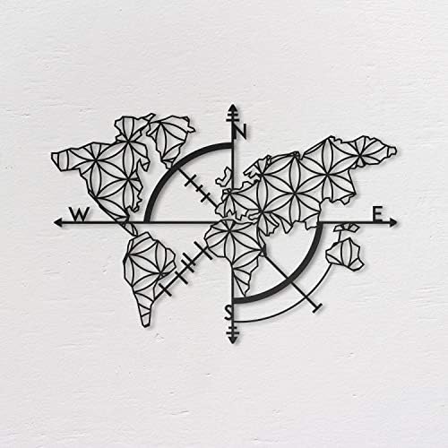 northshire Large Metal World Map Wall Art 40"x28" - Compass Wall Decor Modern Wall Hanging for Home Decoration