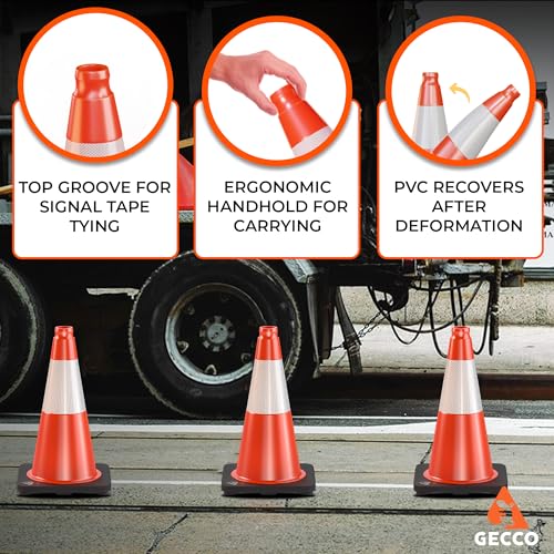 Image of GECCO (10 Pack) 18 Inch 3.3 Lb Small Orange Traffic Cones Set | Safety Cones, Orange Cones, Parking Cones, Construction Cones, Road Cones | PVC Plastic & Black Base - [PRO Series]