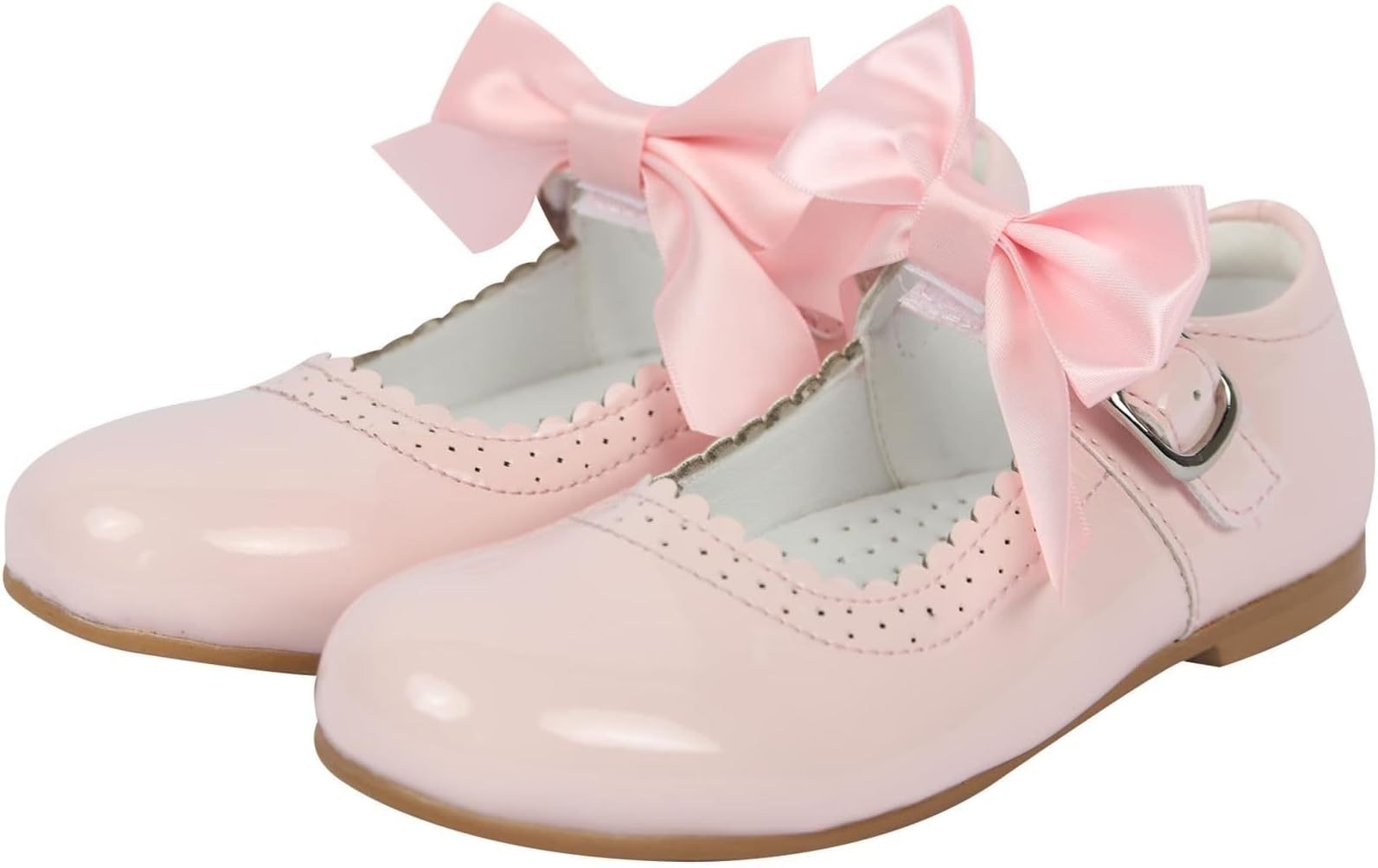 Girls Toddler School Shoes with Removable Bow Patent Leather Look Childrens Mary Jane Party Dress Footwear Non-Slip for Weddings Parties UK Childrens Shoe Size 8 to 4 UK