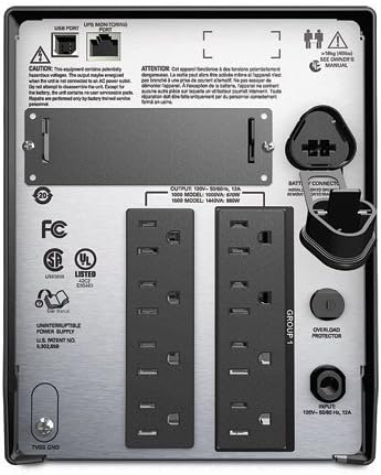 Bag view of the APC Smart-UPS 1500VA showing outlets and ports
