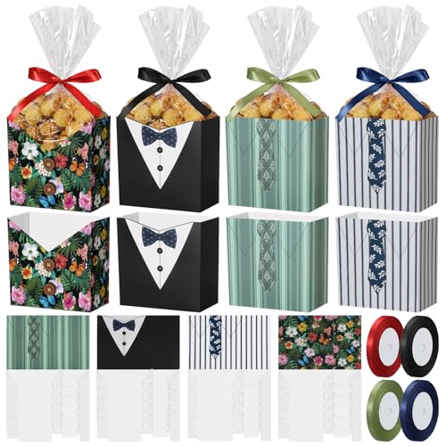Fullhawl 24 Set Father's Day Popcorn Boxes with Clear Bag and Ribbon Dad Paper Treat Gift Boxes for Father's Day Gift Party Supplies Favors