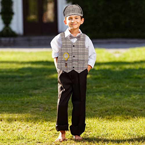 Yewong Kids Detective Costume Boys Formal Suit Vest Beret Detective Hat Detective Accessories Set For Halloween Role Play (Coffee) #TOP3