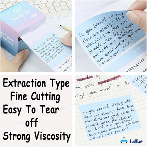 Image of FunBlast Sticky Notes Set - 256 Pcs Pull-Out With Dispenser, Self-Adhesive Memo Stickers, 8 Patterns Mini Pad for Office, School, Home (Blue)