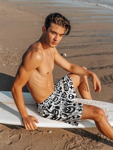 Mens Swim Trunks with Compression Liner,Halloween Skull Ghost Men's Inseam Board Shorts Quick Dry Bathing Suit for Men/Boys3