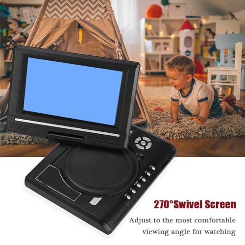 Lettore DVD Portatile da 7 Pollici con Schermo Girevole, Batteria Ricaricabile, Caricabatteria per Auto, Gamepad, Supporta più Formati e Funzione TV (Spina UE)