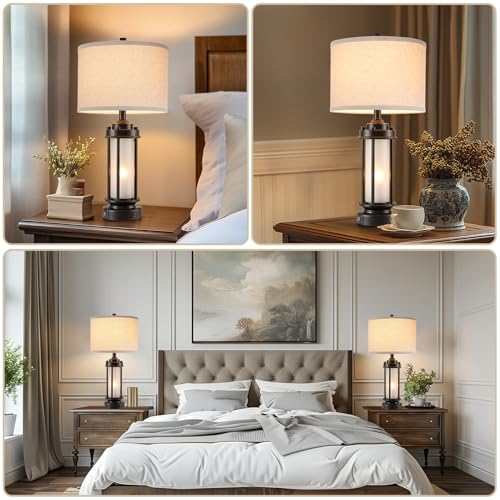 AIEAMPDO Set of 2 Modern Table Lamps for Living Room Bedroom, 25'' Black Retro Industrial Metal Lamp with Glass Nightlight, Contemporary Desk Lamp for Bedside End Table Office, 4 Bulbs Included by AIEAMPDO - Image 3