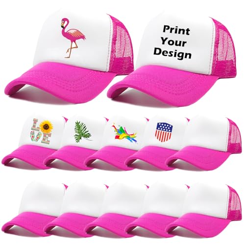 Image of 12 Pack Sublimation Blank Mesh Trucker Hats Bulk, DIY Heat Press Baseball Hat Pack, Sports Outdoor Snapback Cap