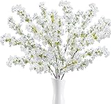 Minnhua 6PCS Flores de Cerezo 82cm Ramas de Cerezo Artificiales Blanco Flores de Plástico para Maceta Sakura Flores Artificiales Ramos de Flores Artificiales para Jarrón Oficina Boda Balcón