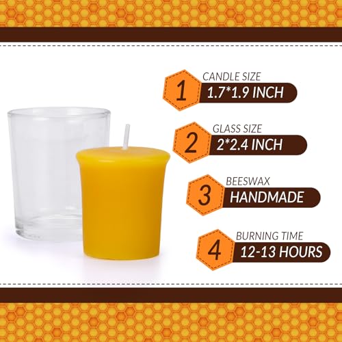 pure beeswax votive candles-6 pack natural votives set in glass jar for home room decor party wedding spa gift12 hours burn