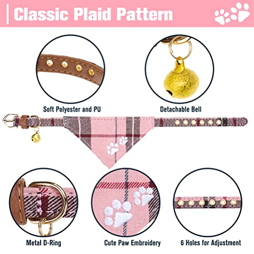 EXPAWLORER Dog Collar and Lead Set, Classic Plaid Bow Tie and Embroidery Pawprint Bandana Dog Collar with Bell - Image 4
