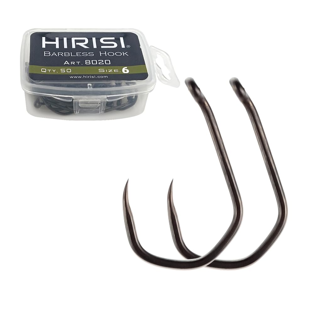 Pack of 50 PTFE Coated Stainless Steel with High Carbon Content, Barbless Fishing Hooks with Eyelet Fishing Accessories (FBA-8020-6)
