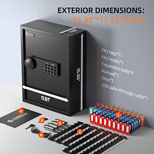 XDeer 71 Keys Key Lock Box Wall Mount with Advanced Anti-Theft Deposit Key Slot & LED Light, Key Cabinet with Combo and Key Lock, Key Safe for Hotels & Office & Companies & Car Dealerships
