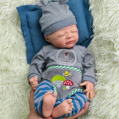 17 Zoll lebensechte Reborn-Babypuppe – 6,3 Pfund schwere Ganzkörper-Silikon-Babypuppen, realistisches stirnrunzelndes schlafendes Neugeborenes für Kleinkinder