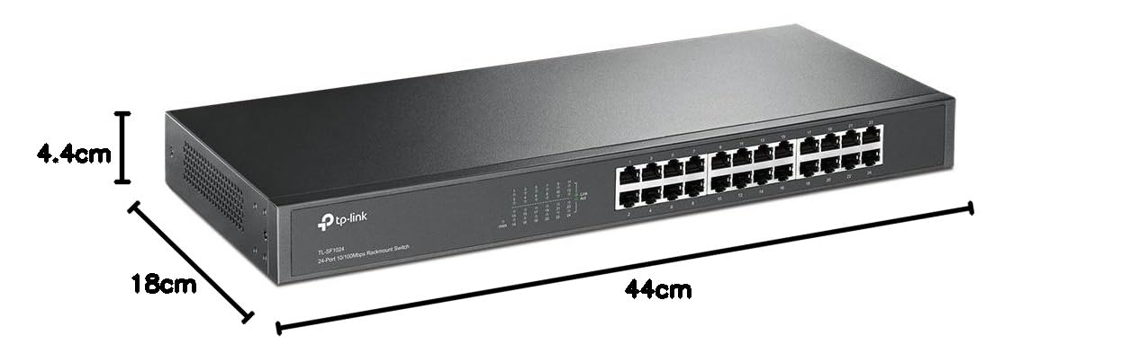 TP-Link TL-SF1024 Rackmount Fast Ethernet Netzwek Switch (24x 10/100Mbit/s Ports, Metallgehäuse, Plug&Play, ) (UK Version), Schwarz