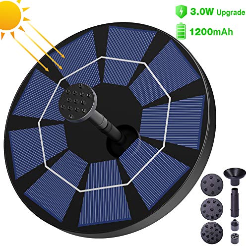 SYIHLON Latest Upgrade 3.0 W Solar Fountain Pump for Bird Bath with 1200mAh Battery Backup, Free-Standing Portable Floating Solar Powered Water Fountain Pump for Garden Backyard Pond Pool and Outdoor