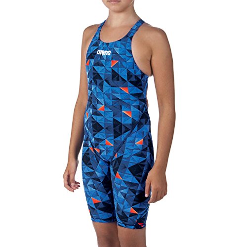 arena Girl's Powerskin ST 2.0 One Piece Swim Suit Open Back, Turquoise / Orange, 22