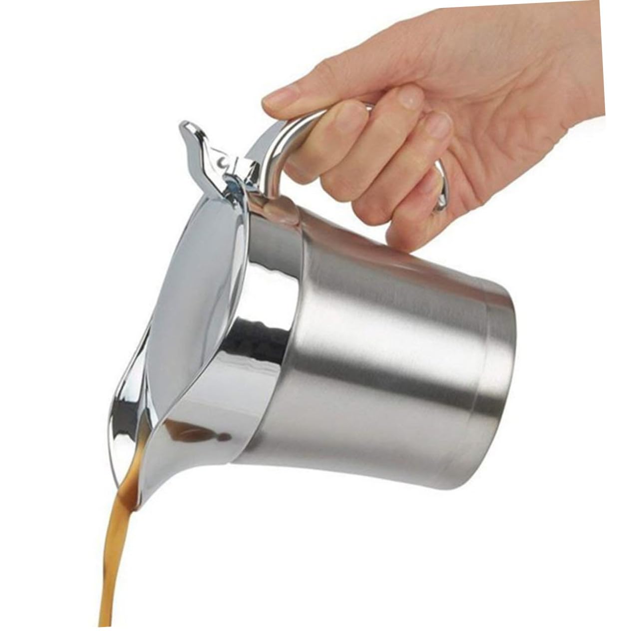 Zerodeko Pot à Sauce Inox 304 Double Paroi 450 Ml Couvercle en Acier Inoxydable Distributeur Isolant pour Restaurant la Cuisine Maison