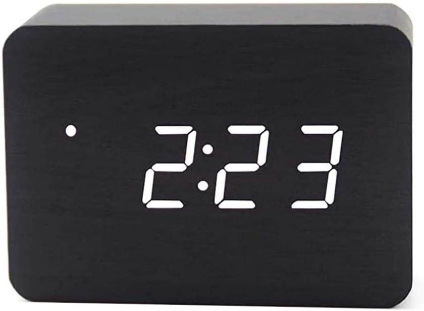 OFLILAK Wooden Digital Alarm Clock for Bedrooms, 4 Level Adjustable Brightness and Voice Control, Display Time Temperature Date for Bedroom Office Home(Black)