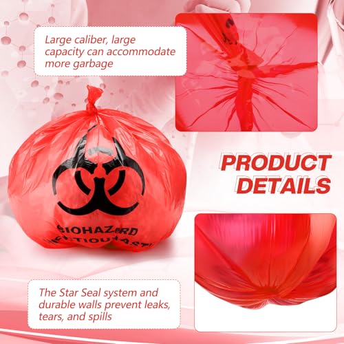 Image of Geiserailie 200 Pack 14.5 inch x 19 inch Biohazard Waste Bags 3 Gallon Red Trash Liner with Hazard Symbol for Infectious Waste Disposal Safe Hospital Supplies