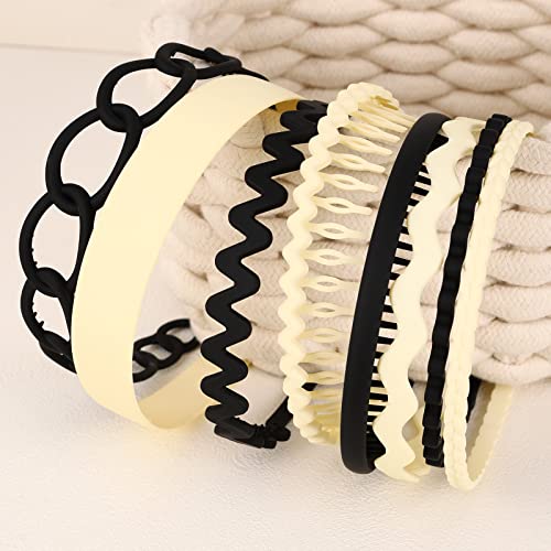Unisex Hair Band 8Pcs Plastic Headband With Teeth Head Bands Combing Hairbands Wavy Outdoor Sports Headbands For Men's Hair Band Hoop Clips Women Accessories Non Slip Head Band Headwear,Black And White #TOP3