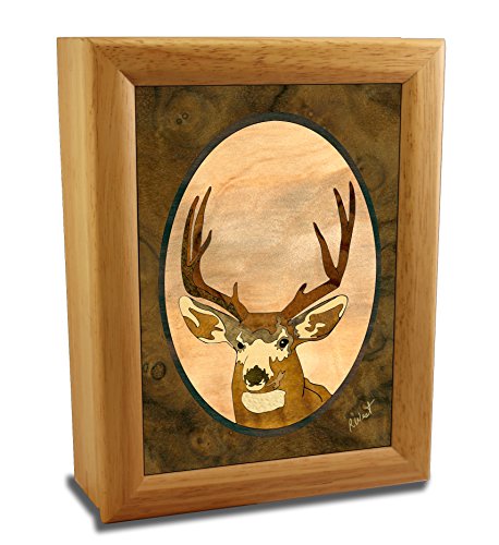 MarqART Deer Wood Art Box - Handmade in USA - Trinket Jewelry Boxes & Gift - Unmatched Quality - Unique, No Two are The Same - Original Work of Wood Art (#2501 Head Buck 6x8x2)