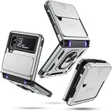 Janmitta for Samsung Galaxy Z Flip 4 Case Built in Slide Camera Lens Cover+Hinge Protection+Finger Ring Kickstand,Heavy Duty Shockproof Full Body Protective Phone Cover,2022 Sliver