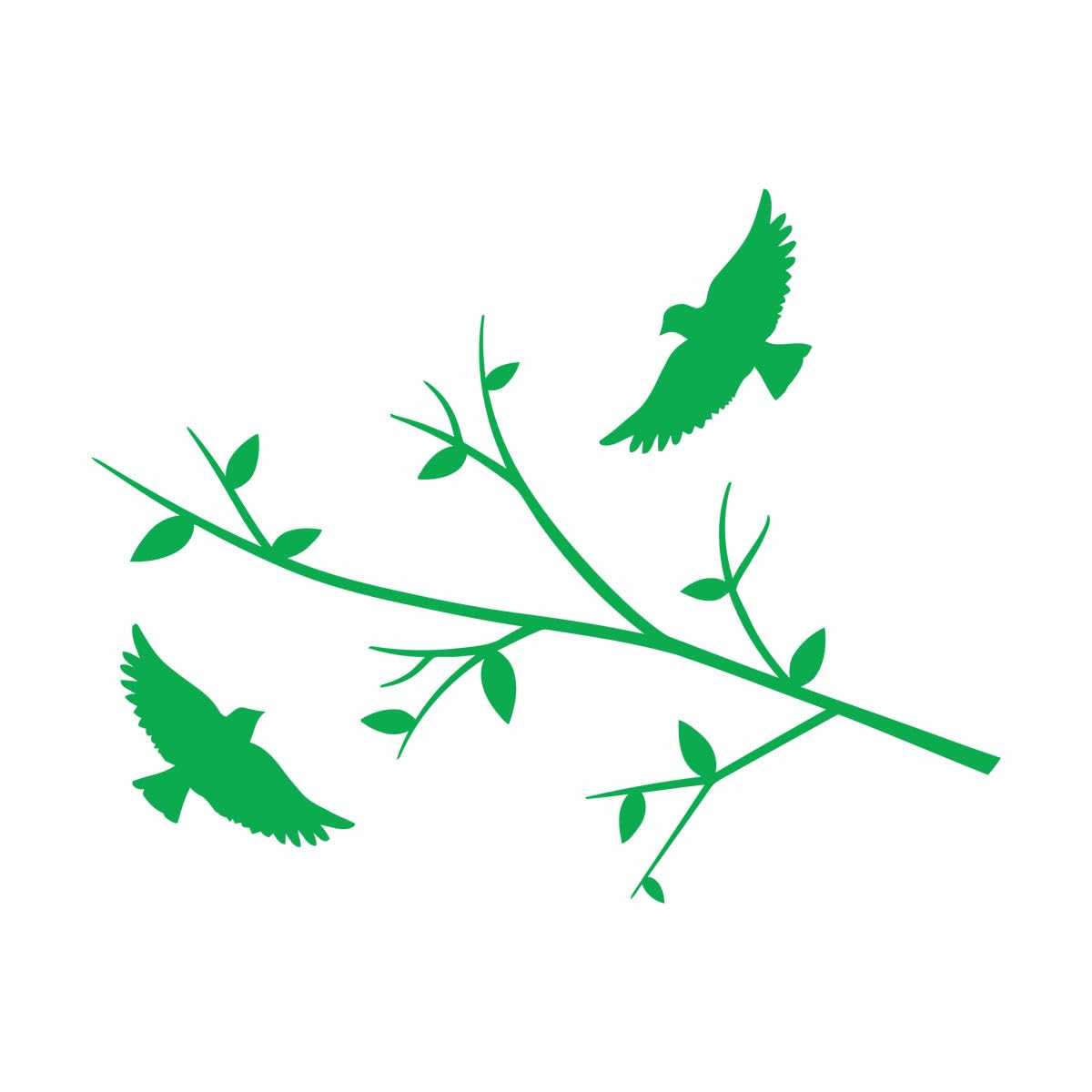 Vinyl Wall Stickers Birds Tree Branch Freedom Bedroom 81x104.7cm Easy Installation Extra Large Green