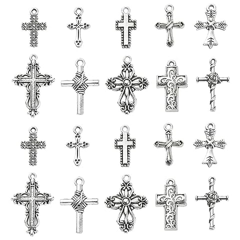 DanLingJewelry 100Pcs 10 Styles Tibetan Style Charms Religious Cross Charms Antique Silver Crucifix Cross Charms for Jewelry Making DIY Cover