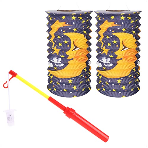 com-four® 3-teiliges Laternen-Set - Papierlaternen und Stab mit LED-Licht für Sankt Martin, Laternen-Umzug und Halloween - Martinslaterne für Kinder [Auswahl variiert] (Laternen + Stab)