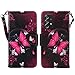 Zase Samsung Galaxy A53 5G Wallet Phone Case for Women Pouch PU Leather Flip Folio Cute Design Cover w/Kickstand Card Slot Wrist Strap Compatible with Galaxy A53 5G (2022) (Hot Pink Butterfly)