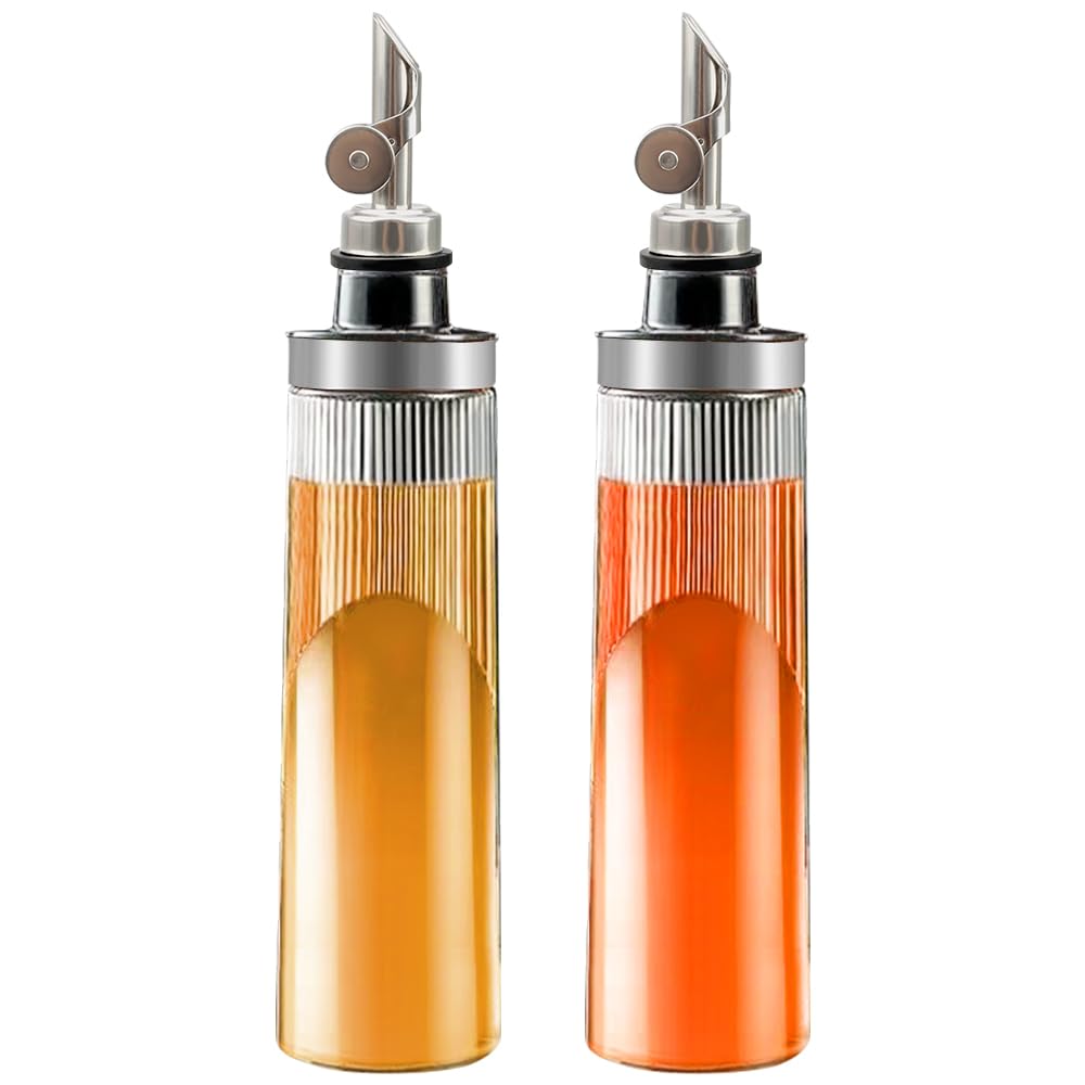 TINMIX Glass Olive Oil Dispenser Bottle for Kitchen 22OZ/650ML Oil and Vinegar Dispenser with Stainless Steel Pour Spout and Labels