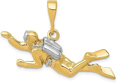 14k Yellow Gold Scuba Diver Necklace Pendant Charm Seashore Fine Jewelry For Women Gifts For Her
