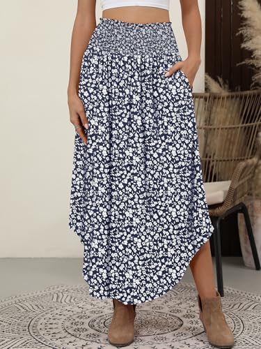 Image of ANRABESS Women's Maxi Skirts Summer Boho Floral High Waisted Flowy Swing Pleated Beach Long Skirt with Pockets