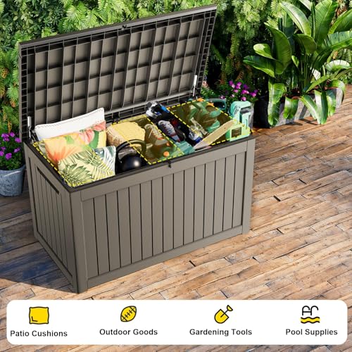 Image of 280 Gallon Waterproof Outdoor Storage Box, UV Resistant Resin Deck Box with Hydraulic Rod for Stable Support, Ideal for Patio, Garden and Pool, Grey