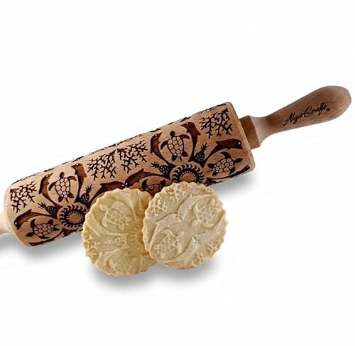 ROLLING PIN HAWAII LASER ENGRAVED with HAWAII PATTERN for EMBOSSED COOKIES PINEAPPLE DOLPHIN TURTLE SEASIDE BEACH SUN