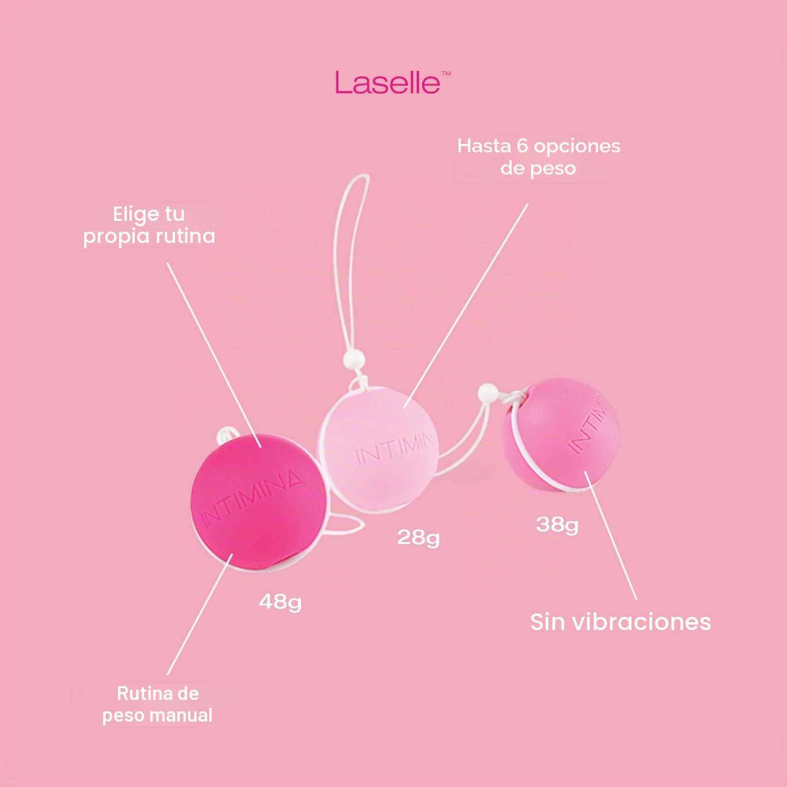 INTIMINA Bolas Chinas Laselle - Set de Ejercitadores con Peso Laselle de Intimina, 3 Pesos para el Suelo Pélvico para Mujeres (28, 38 y 48 g)