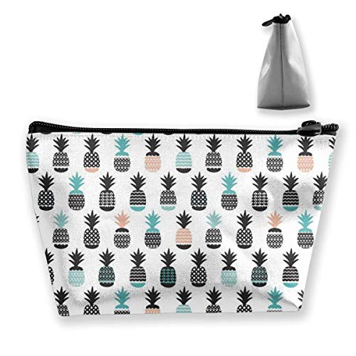 Preisvergleich Produktbild Ananas geometrisch auf weiß Multifunktions-Trapez-Aufbewahrungsta... Kosmetiktasche Kleine Schminktasche Kulturbeutel Tragbare Reisetasche mit Reißverschluss